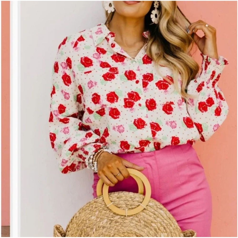 FATE The Alessandro Floral Blouse Long Sleeve Size Large NEW - Picture 3 of 16
